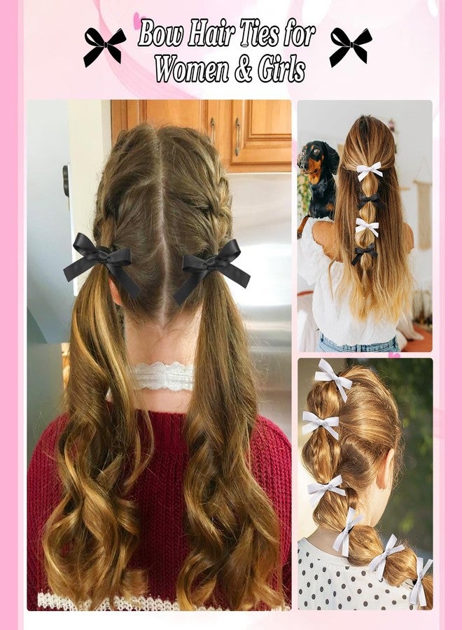 Auseibeely 12PCS Silky Satin Hair Bows Ties for Girls, Bowknot Ribbon Ponytail Holders, Cute Bow Hair Accessories for Bubble Braids, Black & White No Damage Hair Bands, Elastics Hair Ties for Women Girls Teens - Image 5