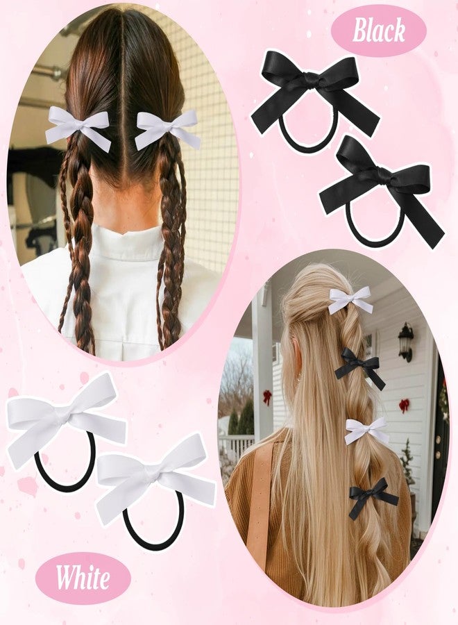 Auseibeely 12PCS Silky Satin Hair Bows Ties for Girls, Bowknot Ribbon Ponytail Holders, Cute Bow Hair Accessories for Bubble Braids, Black & White No Damage Hair Bands, Elastics Hair Ties for Women Girls Teens - Image 4