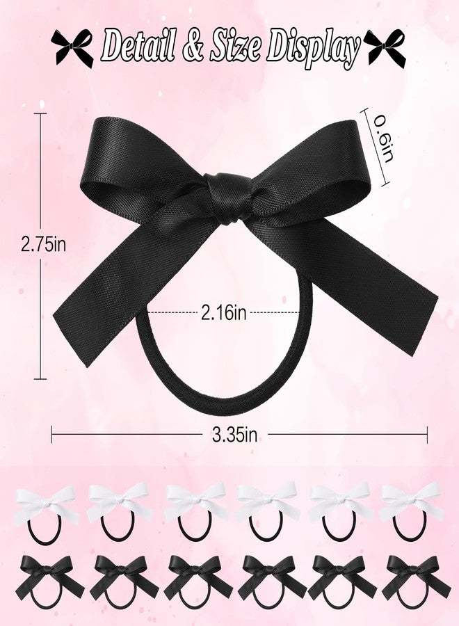 Auseibeely 12PCS Silky Satin Hair Bows Ties for Girls, Bowknot Ribbon Ponytail Holders, Cute Bow Hair Accessories for Bubble Braids, Black & White No Damage Hair Bands, Elastics Hair Ties for Women Girls Teens - Image 2