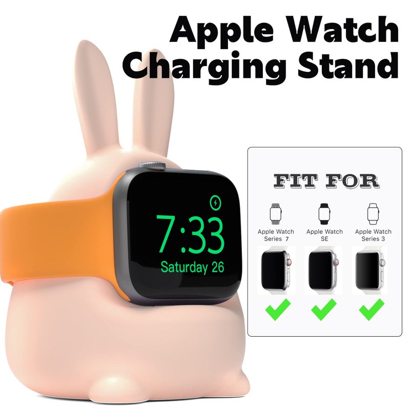 ELETIUO Charger Stand Compatible with Apple Watch Series 49/45/44/42/41/40/38mm (Ultra2/Ultra/9/8/7/6/SE2/SE/5/4/3,Silicone iWatch Charging Organizer,Supports Night Stand Mode,Pink - Image 3