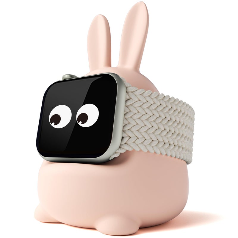ELETIUO Charger Stand Compatible with Apple Watch Series 49/45/44/42/41/40/38mm (Ultra2/Ultra/9/8/7/6/SE2/SE/5/4/3,Silicone iWatch Charging Organizer,Supports Night Stand Mode,Pink - Image 1