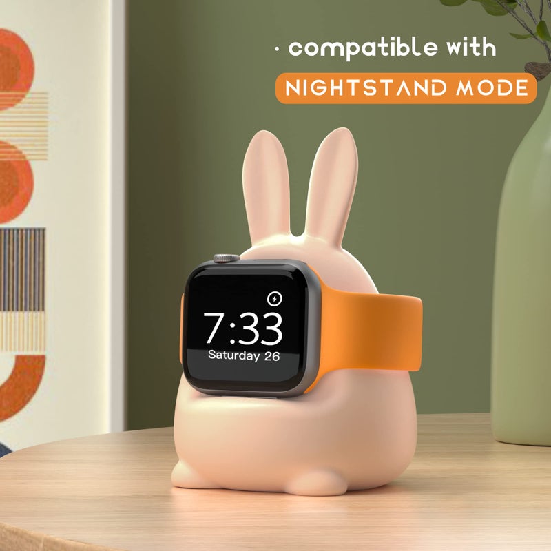 ELETIUO Charger Stand Compatible with Apple Watch Series 49/45/44/42/41/40/38mm (Ultra2/Ultra/9/8/7/6/SE2/SE/5/4/3,Silicone iWatch Charging Organizer,Supports Night Stand Mode,Pink - Image 5