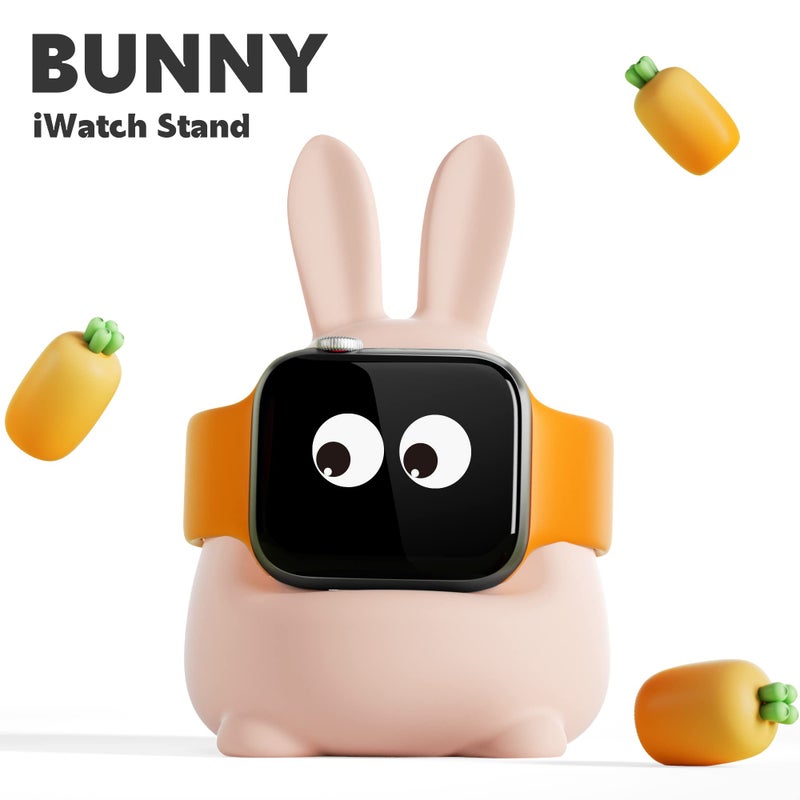 ELETIUO Charger Stand Compatible with Apple Watch Series 49/45/44/42/41/40/38mm (Ultra2/Ultra/9/8/7/6/SE2/SE/5/4/3,Silicone iWatch Charging Organizer,Supports Night Stand Mode,Pink - Image 2