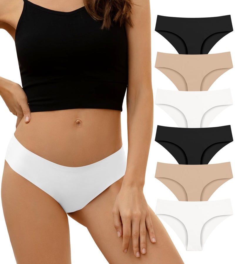 DEANGELMON Seamless Underwear for Women No Show Bikini Panties Comfortable Stretch Invisible Ladies Hipster Briefs 6 Pack Large - Image 1