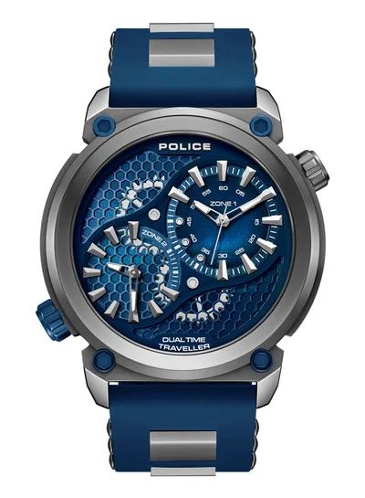 بوليس Men's Men's Boa 48mm Gun Case Watch with Black to Navy Dial & Navy Blue Silicone Strap
