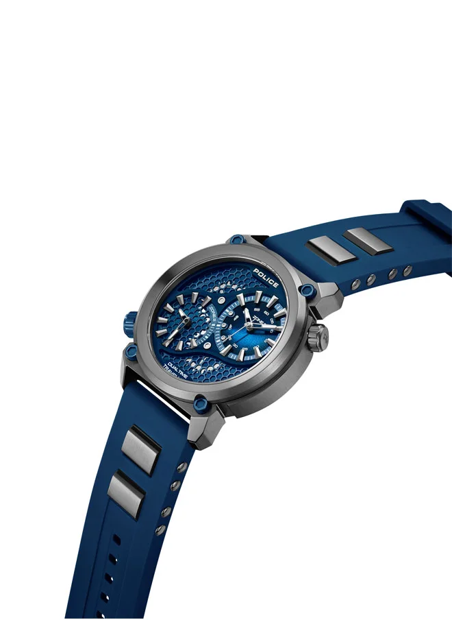 بوليس Boa 48mm Gunmetal Case Watch with Navy Dial, Dual Crowns, Honeycomb Backdrop & Navy Blue Silicone Strap