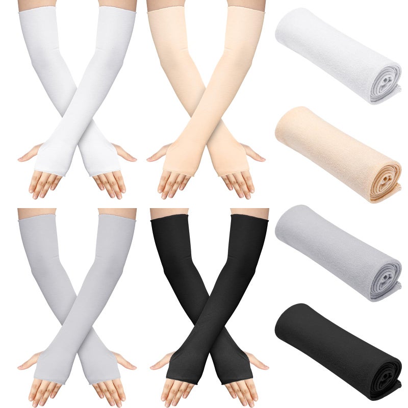 Bememo 4 Pack Sun Protection UV Gloves Sun Block Driving Fingerless Gloves Wrist Length Cotton for Women Men - Image 1