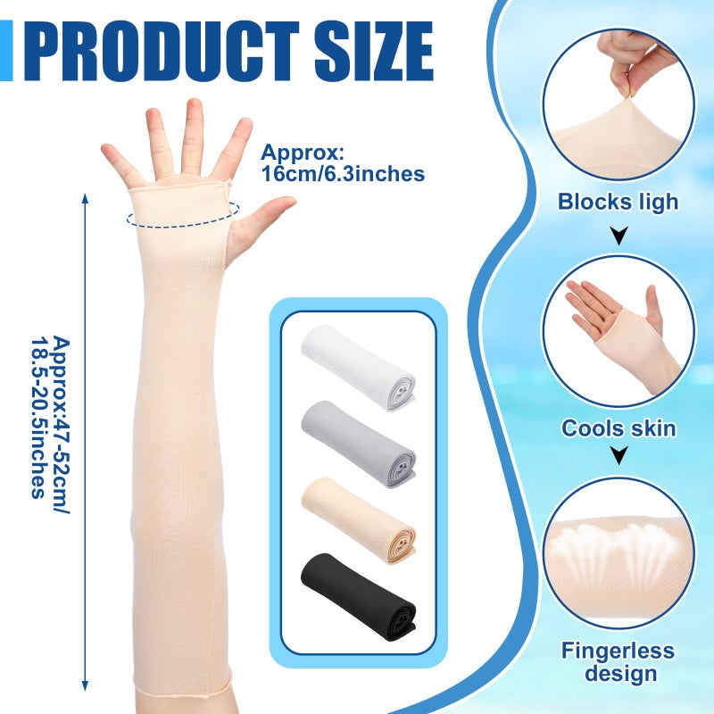 Bememo 4 Pack Sun Protection UV Gloves Sun Block Driving Fingerless Gloves Wrist Length Cotton for Women Men - Image 2
