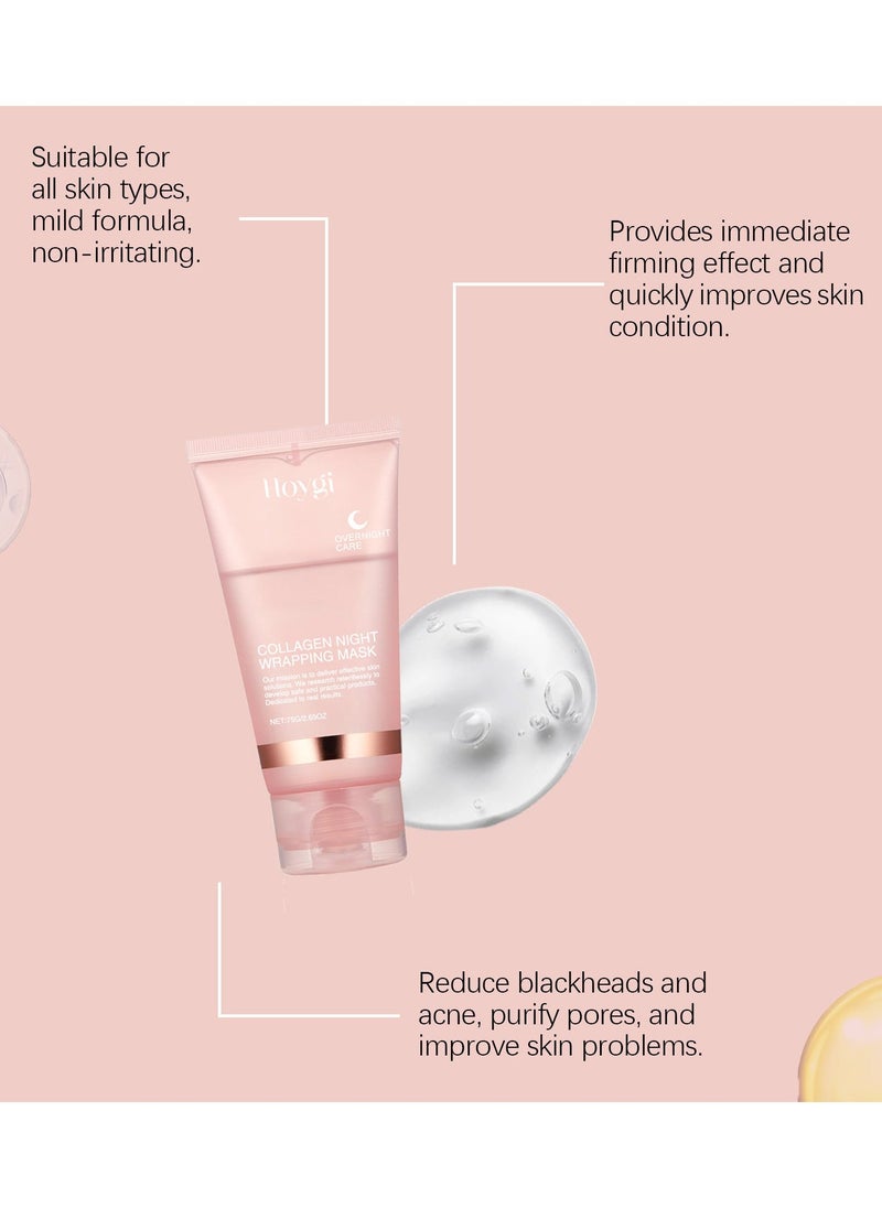 Hoygi Collagen Night Wrapping Peel Off Facial Mask - Overnight Sleeping Mask For Elasticity & Hydration Care, Reduces Sagging & Dullness - Collagen Extract For Radiant Skin 75g - Image 4