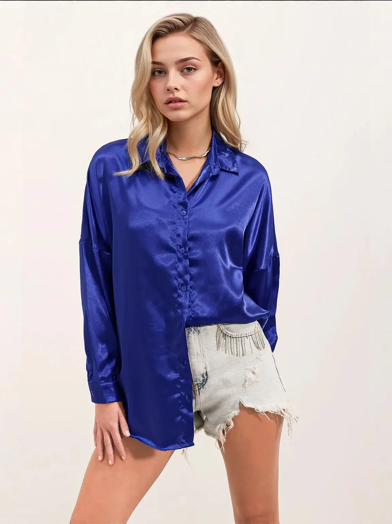 بيغ دارت قميص ساتان واسع بأزرار