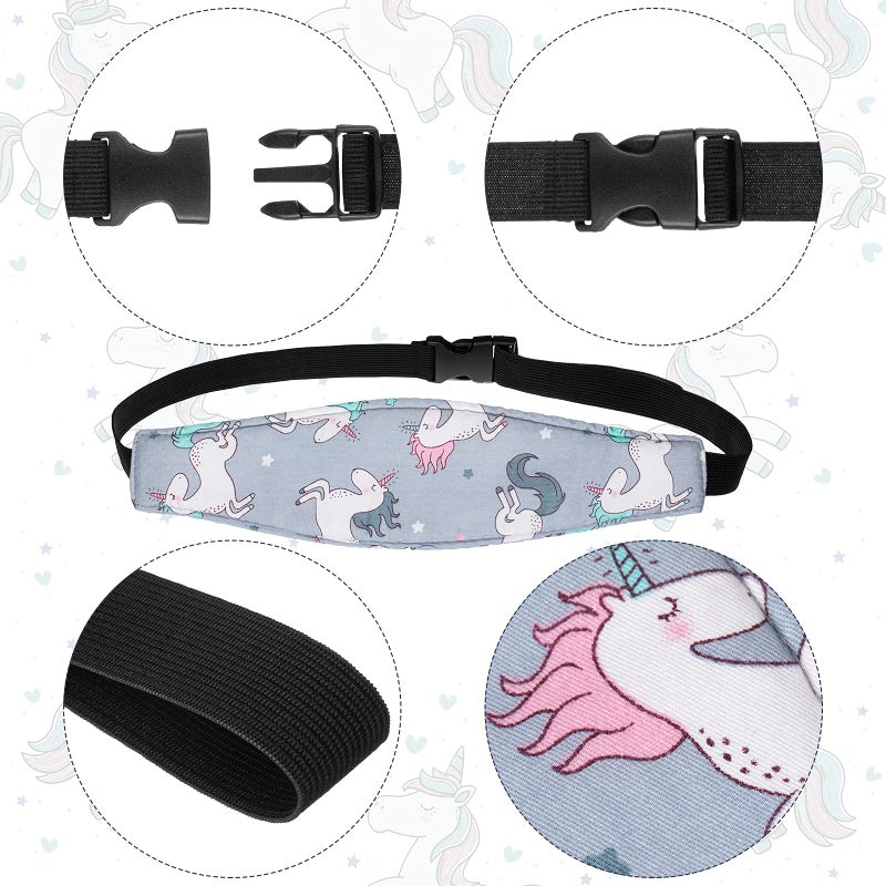 HESTYA 2 Pieces Baby Carseat Head Support Band Strap Headrest Stroller Seat Sleeping Headrest Neck Relief Head Strap Headband for Kids Children Toddler Infant(Unicorn) - Image 3