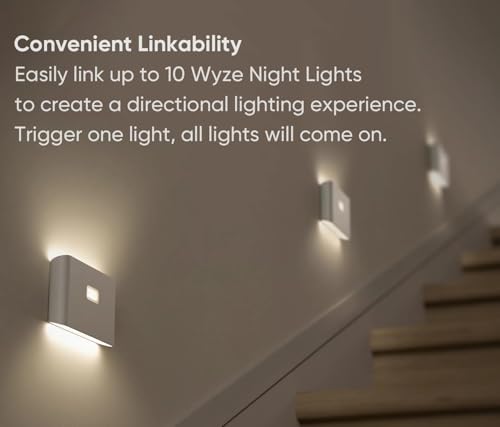 Wyze Lifestyle Rechargeable LED Night Lights with Motion & Dusk-to-Dawn Sensors - Soft White Stair Lights for Bathroom, Hallway, Bedroom - Magnetic Mount, Expandable Link System - 3 Pack - Image 3