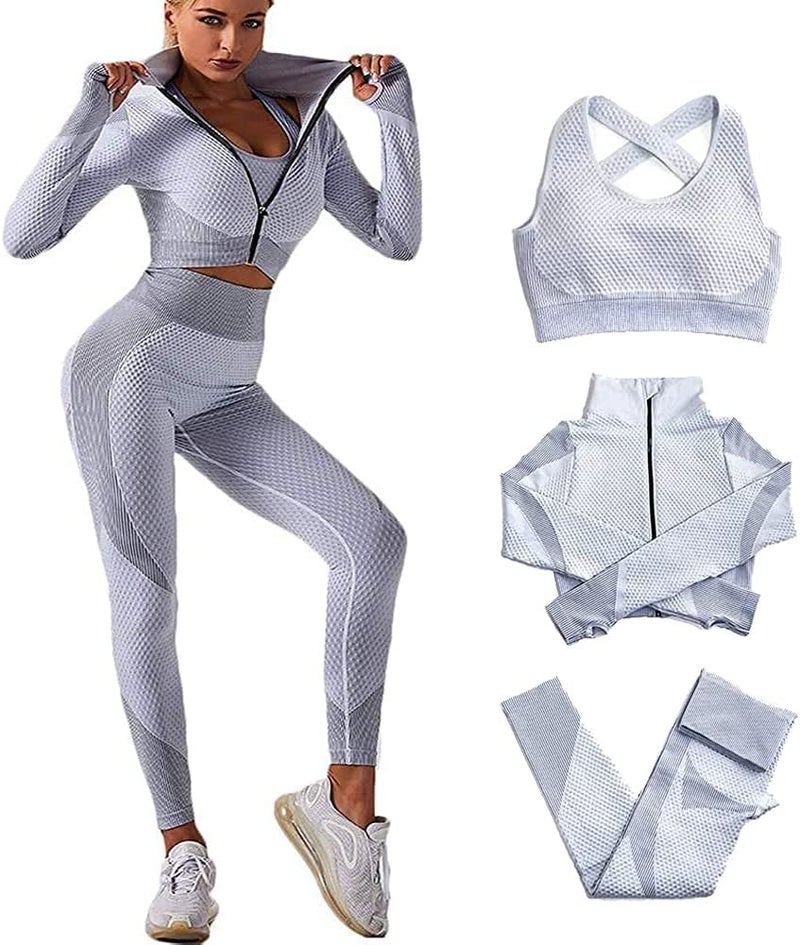 Veriliss 3pcs Seamless Outfit Workout Sets Gym for Women, Fitness Sports School Running Clothes Yoga Sportswear - Image 1
