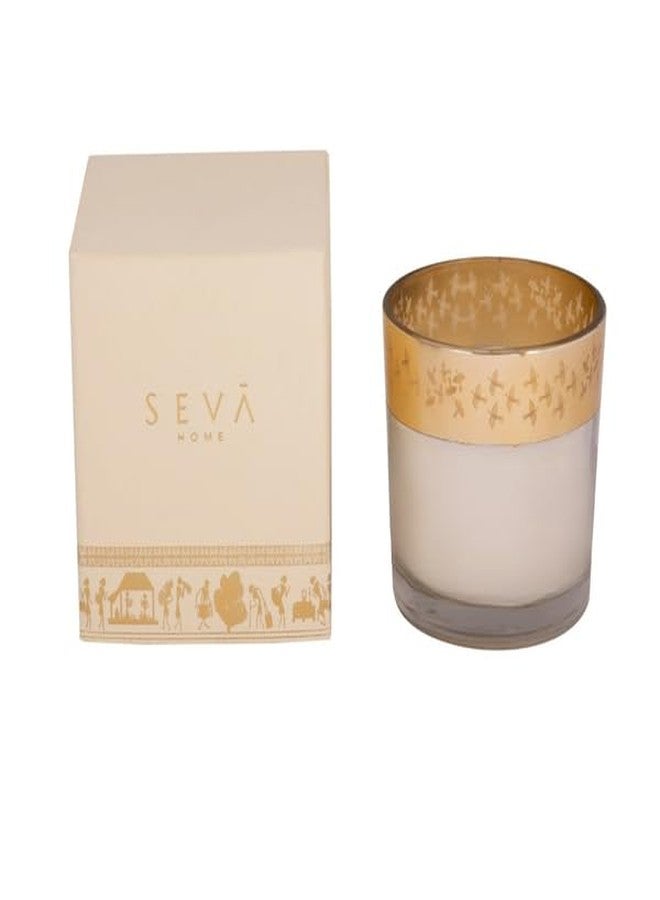 SEVA HOME Enchante Scented Candle - Dil Se (Saffron Silk - Birds) | Warli Art Design | 25H Burn | Natural Soy Wax | Cultural Home Décor & Luxury Gifting - Image 1