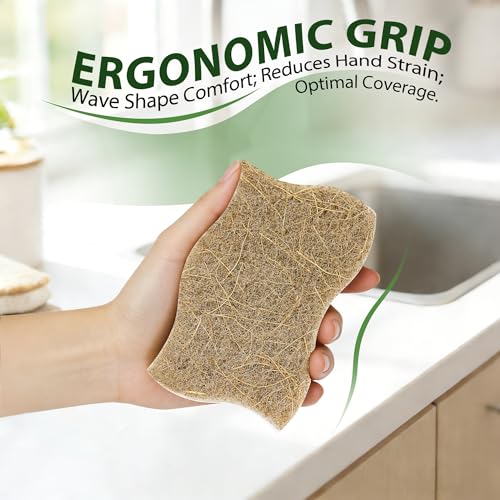 kickleen 9 Pack Kickleen Biodegradable Natural Kitchen Sponges - Compostable Cellulose and Coconut Walnut Scrubber Sponge - Eco Friendly Sustainable Sponges for Dishes (9 Pack) - Image 2