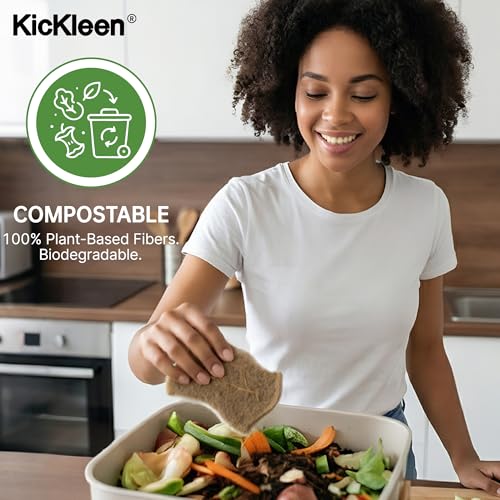 kickleen 9 Pack Kickleen Biodegradable Natural Kitchen Sponges - Compostable Cellulose and Coconut Walnut Scrubber Sponge - Eco Friendly Sustainable Sponges for Dishes (9 Pack) - Image 5
