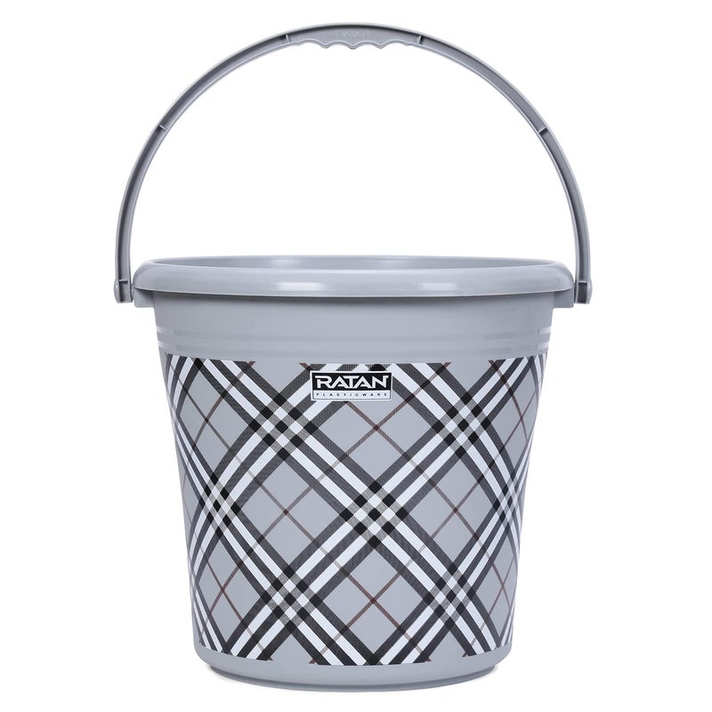 RATAN PLASTICWARE Plastic Bathroom Set of 3 Combo 18L Bucket x 1 1L Mug x 1 Nova Patla Stool 107 x 1 Bath Sets for Home Kitchen Hotels Hostel Hospital Frosty Checks Print Grey - Image 5