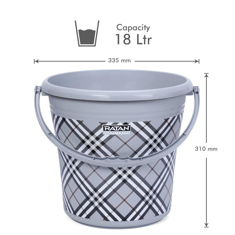 RATAN PLASTICWARE Plastic Bathroom Set of 3 Combo 18L Bucket x 1 1L Mug x 1 Nova Patla Stool 107 x 1 Bath Sets for Home Kitchen Hotels Hostel Hospital Frosty Checks Print Grey - Image 2