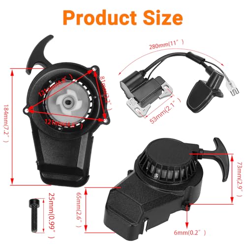 FVRITO Alloy Easy Pull Recoil Start Starter Ignition Coil for 2 Stroke Engine 47cc 49cc 50cc SYX Taotao Coolster SSR MotoTec Chinese Mini ATV Quad 4 Wheeler Go kart Pit Dirt Pocket Bike Motor Black - Image 3