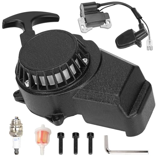 FVRITO Alloy Easy Pull Recoil Start Starter Ignition Coil for 2 Stroke Engine 47cc 49cc 50cc SYX Taotao Coolster SSR MotoTec Chinese Mini ATV Quad 4 Wheeler Go kart Pit Dirt Pocket Bike Motor Black - Image 1