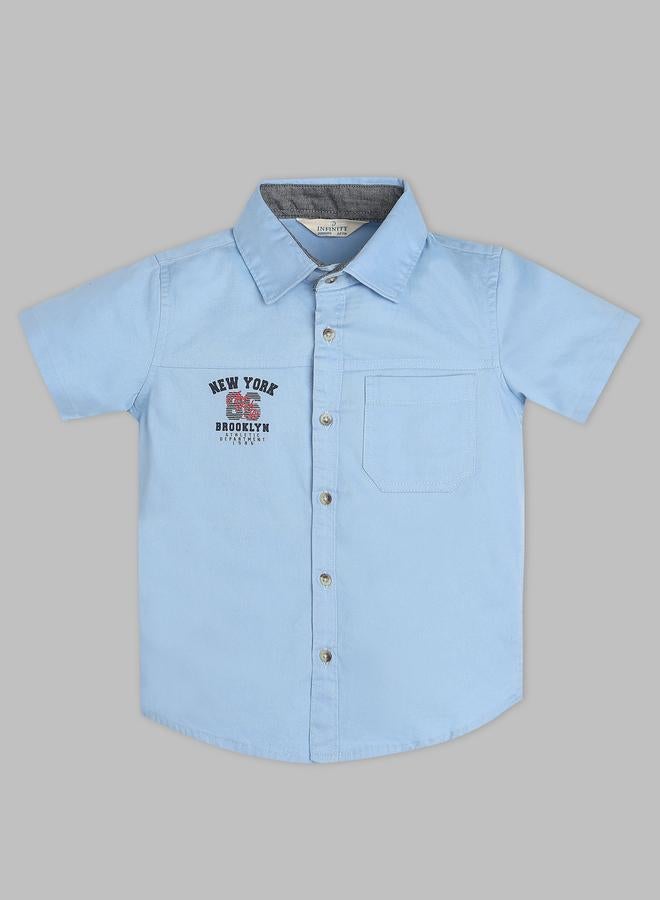 Infinity Kids Blue Cotton Short Sleeves Shirt - Image 1