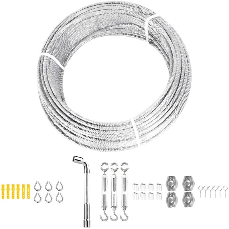 65.6 Ft / 20 M Cable System, 3 Mm PVC Coated Stainless Steel Wire Rope Kit with Mounting Hardware, Turnbuckles, Rope Clamps for String Lights, Clotheslines - Image 5