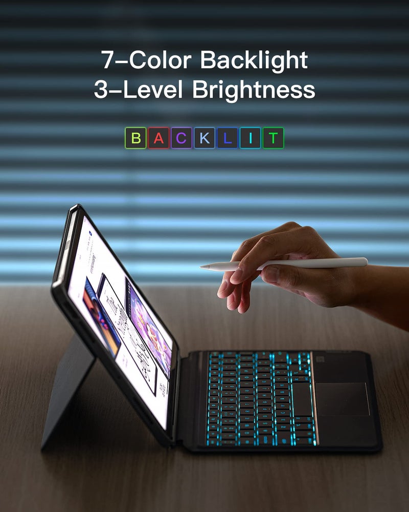 Inateck iPad Pro 11 Inch Case With Bluetooth Keyboard Compatible With iPad Air 5/4 10.9 Inch, Vertical, Detachable With 7-Color Backlight and Touchpad, KB04111, Gray - Image 5