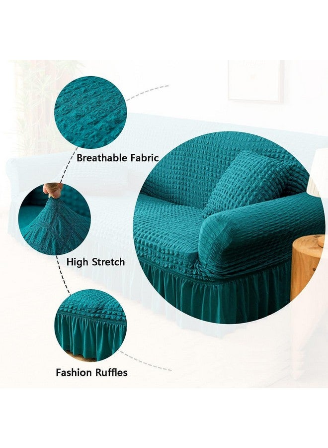 هاوس أوف كويرك أغطية أريكة من House of Quirk Turkish Bubble Frill 280 GSM، متينة وقابلة للغسل، عالمية، مقعد واحد، عالية المرونة، واقي أثاث (أزرق مخضر، 90-145 سم) - Image 1