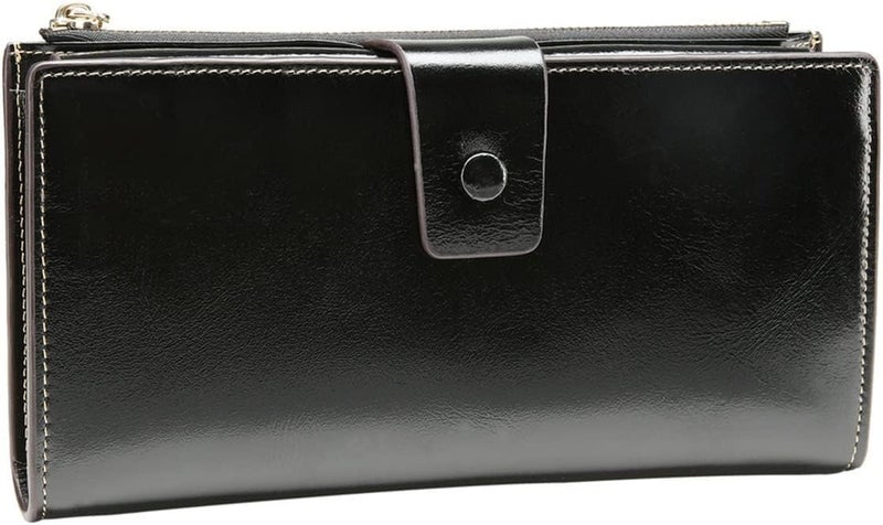 ITSLIFE Womens Wallet RFID Blocking Large Capacity Luxury Wax Genuine Leather Wallets Clutch Wallet Ladies Card holder, Black - Image 4
