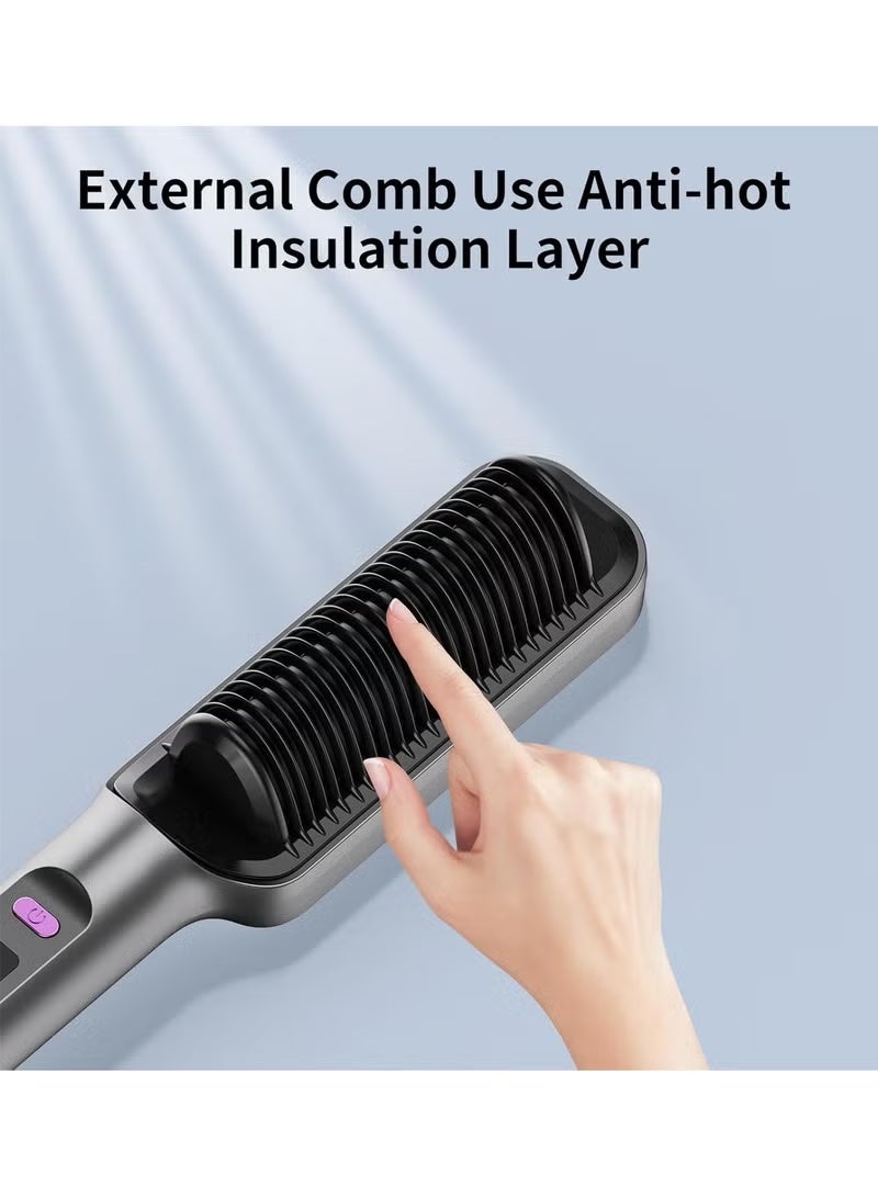 مكواة فرد الشعر مع مشط مدمج، فرشاة فرد 2 في 1، مثالية للسفر المنزلي، صالون احترافي، إعدادات حرارة مزدوجة، مكواة فرد الشعر بخطوة واحدة، فرشاة حرارية أيونية قوية من السيراميك التورمالين لجميع أنواع الشعر. - Image 4