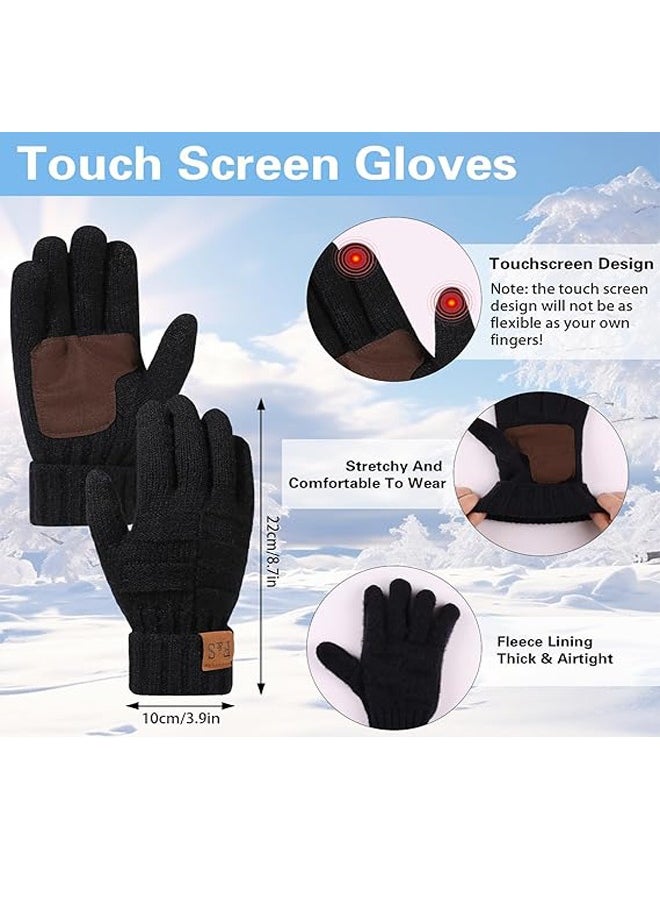 General Women Mens Hat Scarf and Gloves Set Winter Fleece Lined Beanie Cap Neck Warmer Scarf Touch Screen Gloves Set  - Image 4