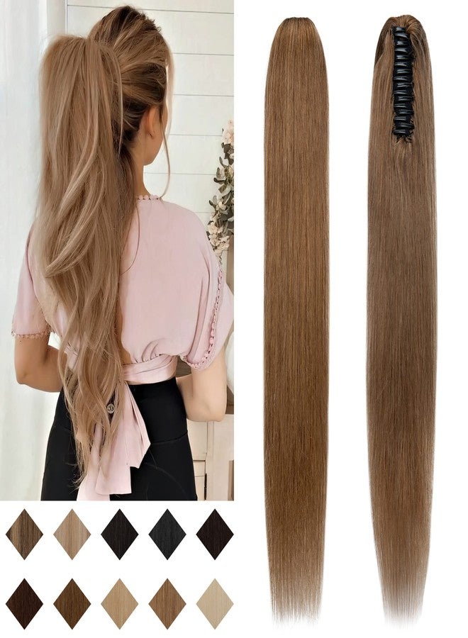 SEGO Claw Clip Ponytail Extension Human Hair Clip in Ponytail Hair Extensions Real Human Hair Pony Tails Hair Extensions Long Straight For Women -14 Inch #06 Light Brown 105 Gram - Image 1
