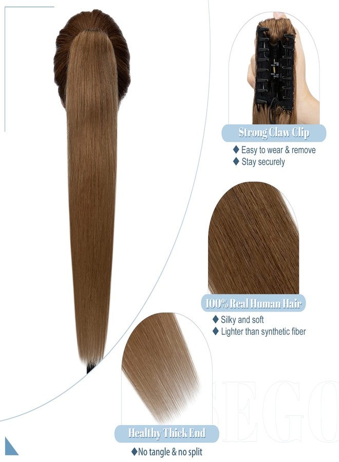 SEGO Claw Clip Ponytail Extension Human Hair Clip in Ponytail Hair Extensions Real Human Hair Pony Tails Hair Extensions Long Straight For Women -14 Inch #06 Light Brown 105 Gram - Image 3
