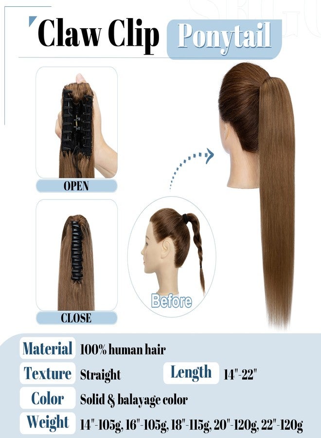 SEGO Claw Clip Ponytail Extension Human Hair Clip in Ponytail Hair Extensions Real Human Hair Pony Tails Hair Extensions Long Straight For Women -14 Inch #06 Light Brown 105 Gram - Image 2