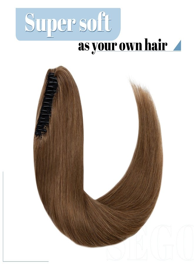 SEGO Claw Clip Ponytail Extension Human Hair Clip in Ponytail Hair Extensions Real Human Hair Pony Tails Hair Extensions Long Straight For Women -14 Inch #06 Light Brown 105 Gram - Image 4
