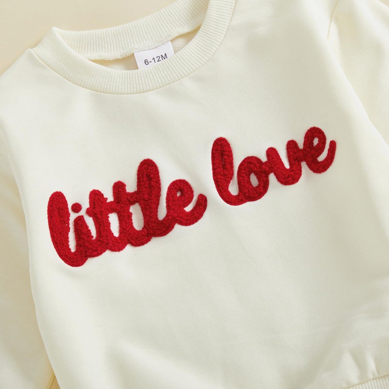 Socutebabe Baby Boy Valentines Day Outfit Winter Clothes Little Love Long Sleeve Sweatshirts Pants Toddler Infant Clothing (Beige, 2-3T) - Image 4