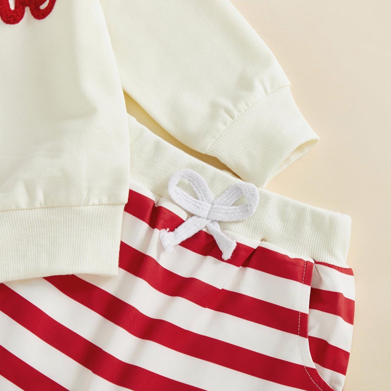 Socutebabe Baby Boy Valentines Day Outfit Winter Clothes Little Love Long Sleeve Sweatshirts Pants Toddler Infant Clothing (Beige, 2-3T) - Image 5