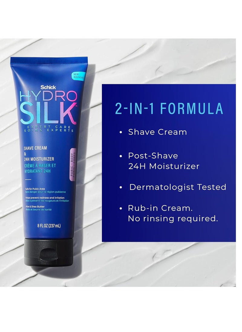 schick - Schick Hydro Silk Shave Cream & 24-Hour Moisturizer | Pubic Hair Shave Cream for Women and Bikini Area Moisturizer, Shaving Cream for Women Sensitive Skin, 8 fluid oz - Image 1