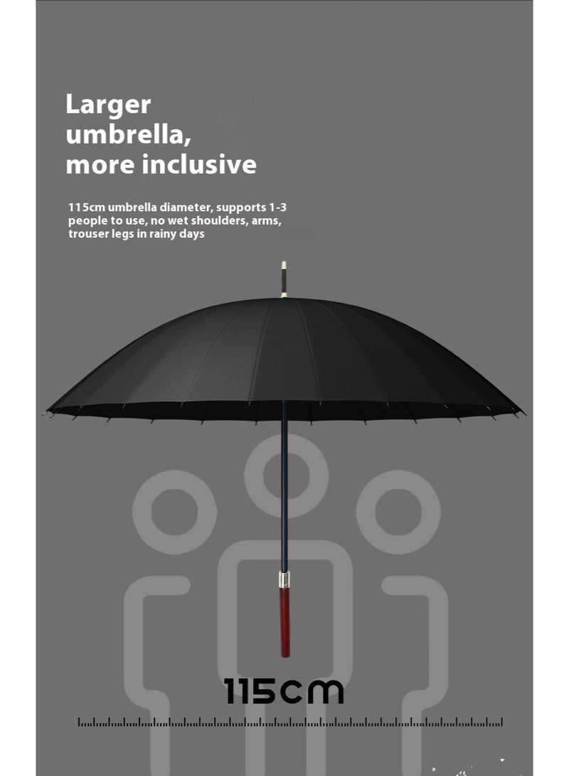 Unisex Straight - Pole Long Handle Umbrella with 24 Fiberglass Ribs, 3 - Layer High - Density Waterproof Cloth, Light Luxury Wooden Handle, One - Click Auto Open & 115cm Large Canopy – Metal Accents for Rain & Wind Resistance - Image 2