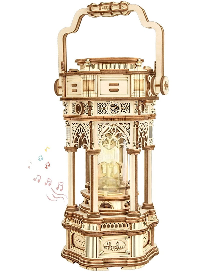3D Wooden Puzzles Mechanical Music Box - DIY Rotating Vintage LED Lantern 11.8 - Image 1