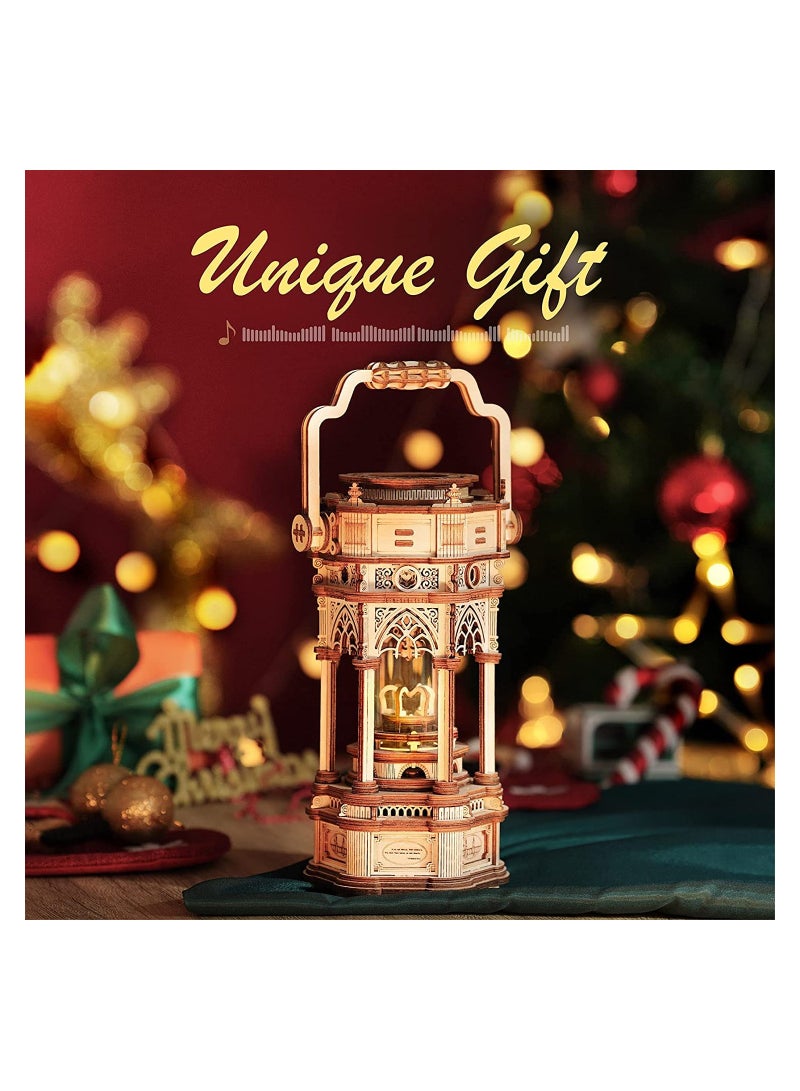 3D Wooden Puzzles Mechanical Music Box - DIY Rotating Vintage LED Lantern 11.8 - Image 2