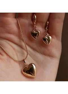 Huitich Minimalist Gold Colour Heart Pendant Jewelry Set – Necklace & Earrings  - Image 2