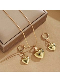 Huitich Minimalist Gold Colour Heart Pendant Jewelry Set – Necklace & Earrings  - Image 3