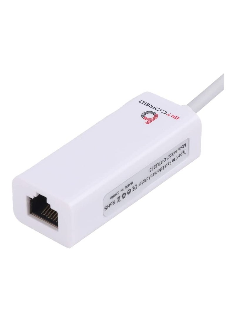 Bitcorez - USB Type C to RJ45 Network LAN Adapter Up to 10/100/1000 Mbps - Image 1