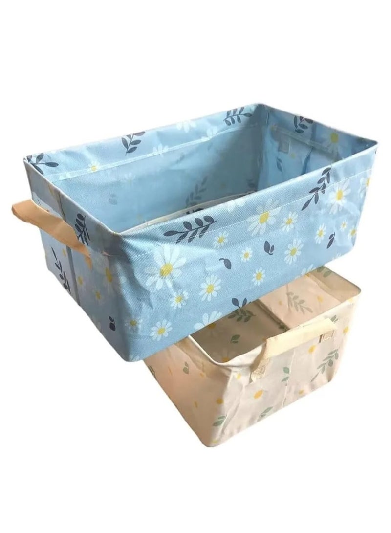 Foldable Drawer Wardrobe Organizer Box for Jeans Pants Shirts Dresses, Washable Fabric Closet Storage Bin with Handles, Light Blue Floral Pattern, Space Saving Organizer for Wardrobe Shelves Home - Image 2