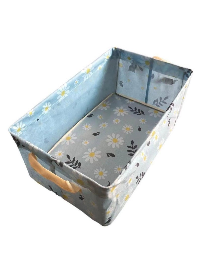 Foldable Drawer Wardrobe Organizer Box for Jeans Pants Shirts Dresses, Washable Fabric Closet Storage Bin with Handles, Light Blue Floral Pattern, Space Saving Organizer for Wardrobe Shelves Home - Image 1