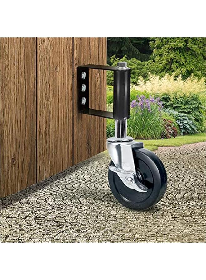 Arabest Gate Wheels for Wooden and Metal Tube Swing Fence, Spring Loaded Caster With Brake, Heavy Duty Outdoor Farm Vinyl Rollers, 250 Lbs, 5 Inches, Black  - Image 1