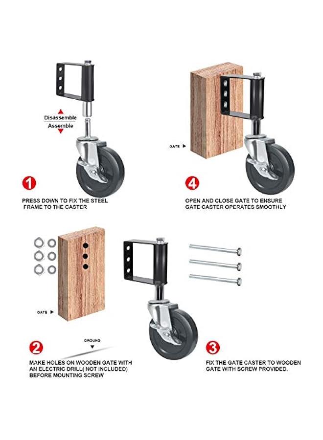 Arabest Gate Wheels for Wooden and Metal Tube Swing Fence, Spring Loaded Caster With Brake, Heavy Duty Outdoor Farm Vinyl Rollers, 250 Lbs, 5 Inches, Black  - Image 5