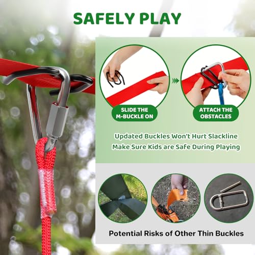 Dripex Ninja Warrior Obstacle Course for Kids Backyard - 2×50ft Slackline Kit with 10 Most Complete Accessories for Boys & Girls, Swing, Rope Ladder, Gymnastic Ring, Climbing Net, Arm Trainer and Monkey Fist - Image 4