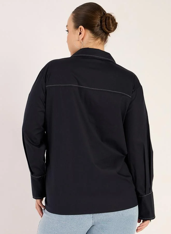 Femmella Femmella Plus Size Contrast Stitch Detail Regular Fit Shirt